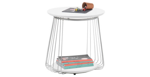 COUCHTISCH 50/50/51 cm rund Weiß - Chromfarben/Weiß, Holzwerkstoff/Metall (50/50/51cm) - Xora
