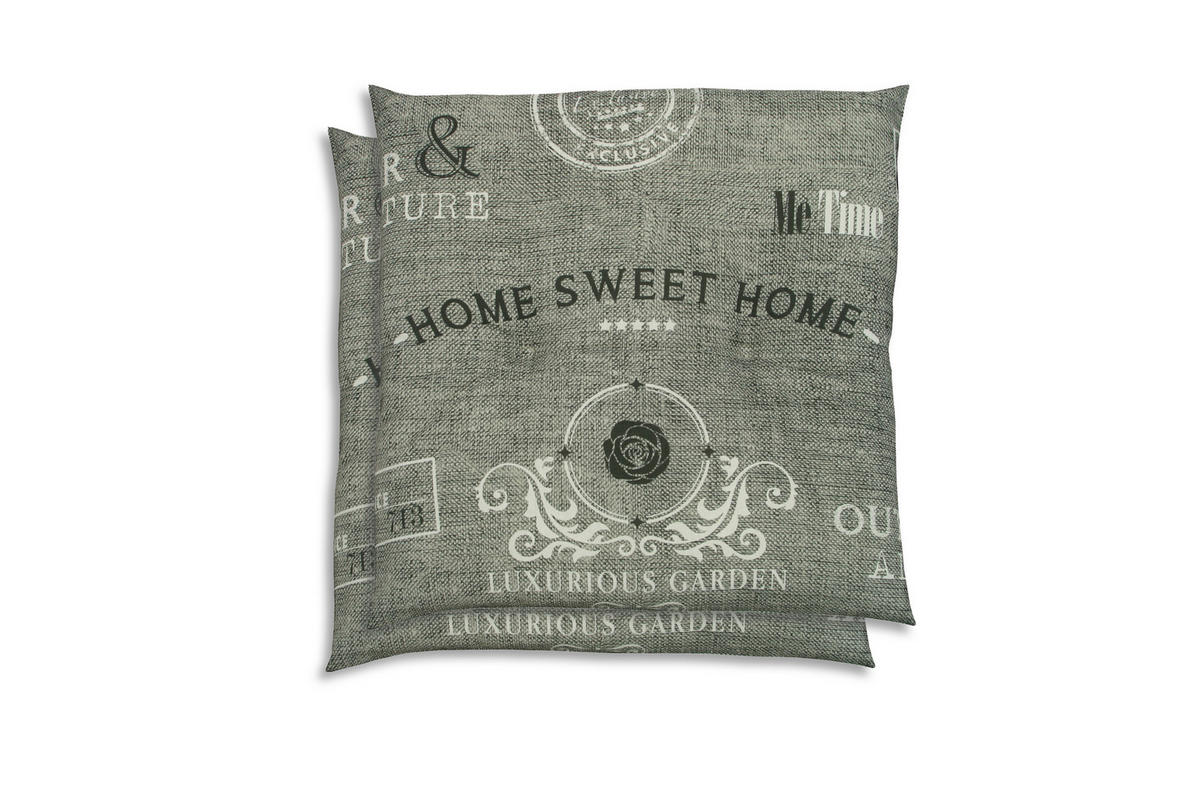 GARTENSITZKISSEN 2er-Set Stempel  - Hellgrau/Weiß, KONVENTIONELL, Textil (48/5/48cm)