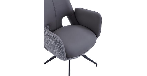 ARMLEHNSTUHL  Sitzfläche 360° drehbar, automatische Rückholfunktion Leinenoptik Echtleder  - Anthrazit/Schwarz, Design, Leder/Textil (60/85/62cm) - Dieter Knoll