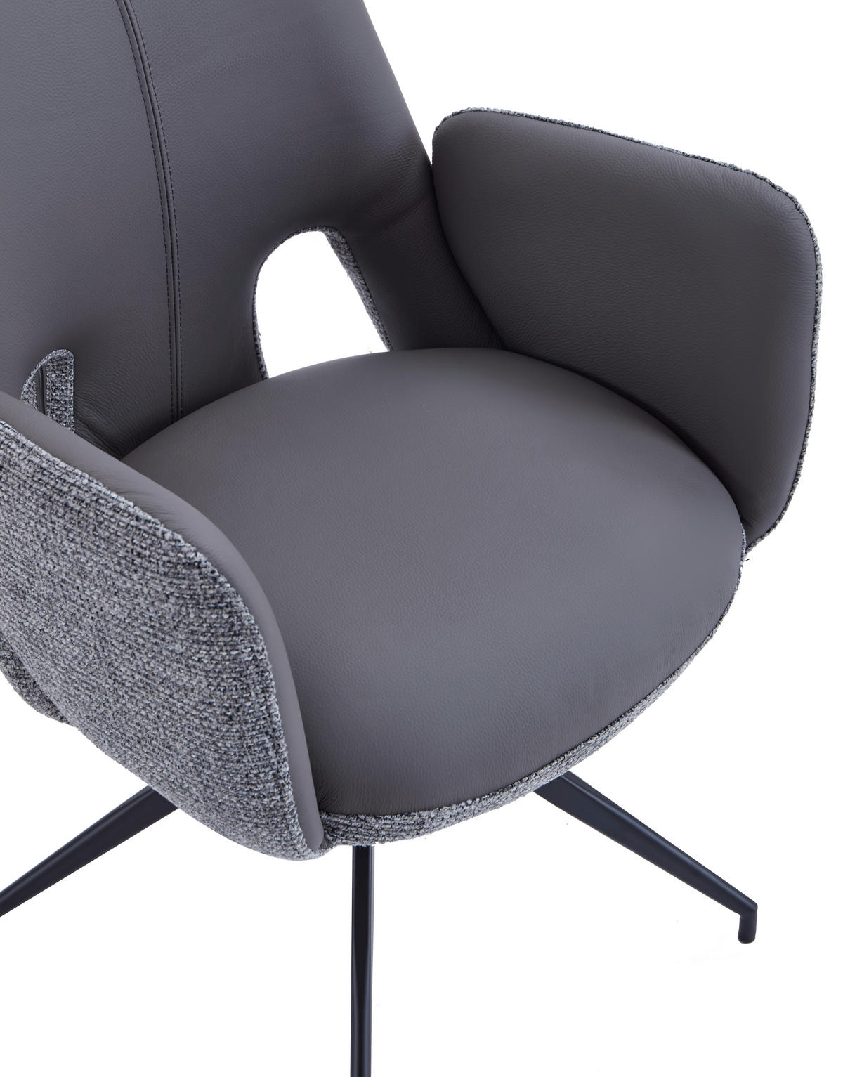 ARMLEHNSTUHL  Sitzfläche 360° drehbar, automatische Rückholfunktion Leinenoptik Echtleder  - Anthrazit/Schwarz, Design, Leder/Textil (60/85/62cm) - Dieter Knoll