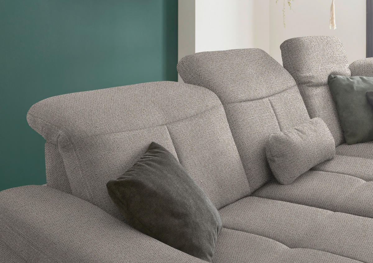 ECKSOFA in Flachgewebe Hellbraun  - Wildeiche/Hellbraun, Natur, Holz/Textil (301/243cm) - Voleo