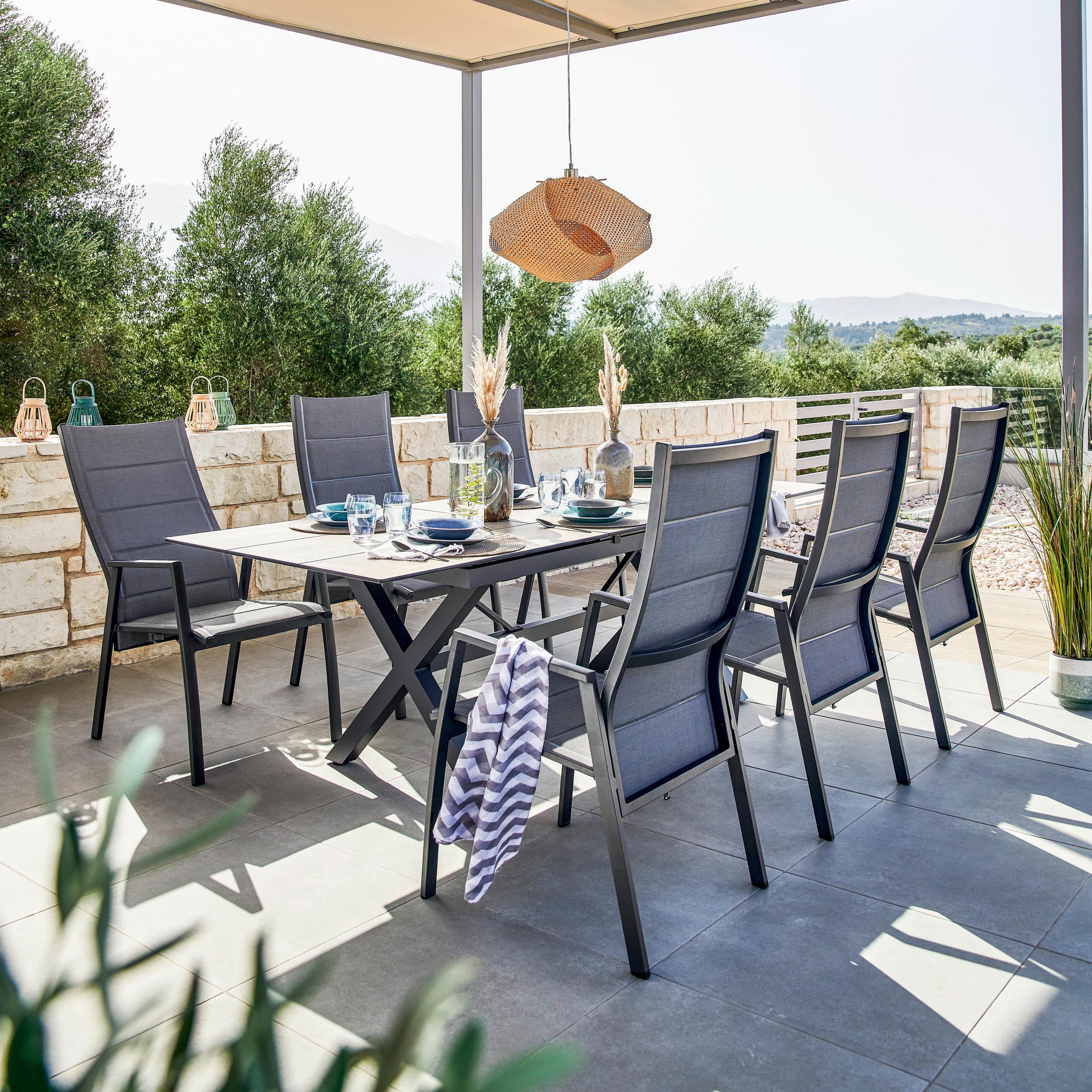GARTENSESSEL - Dunkelgrau/Anthrazit, KONVENTIONELL, Textil/Metall (56/110/65cm) - Amatio