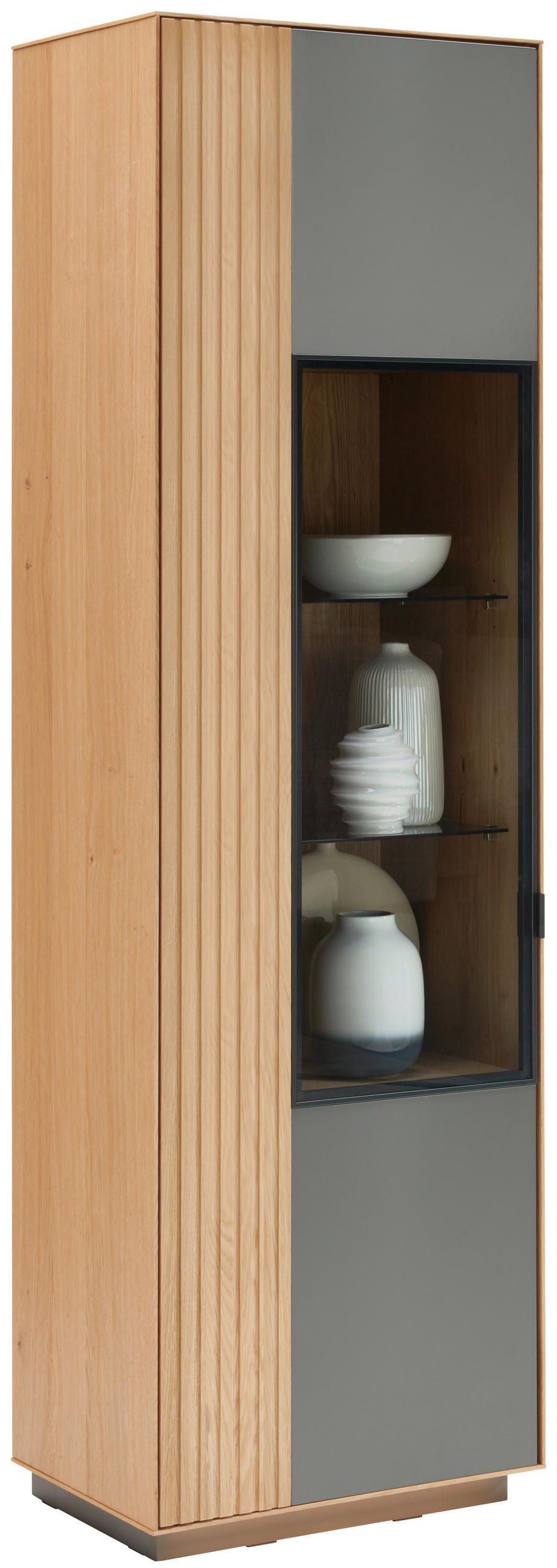 VITRÍNA, sukový dub, šedá, barvy dubu, 60,1/200/42 cm - šedá/černá, Moderní, kov/dřevo (60,1/200/42cm) - Linea Natura