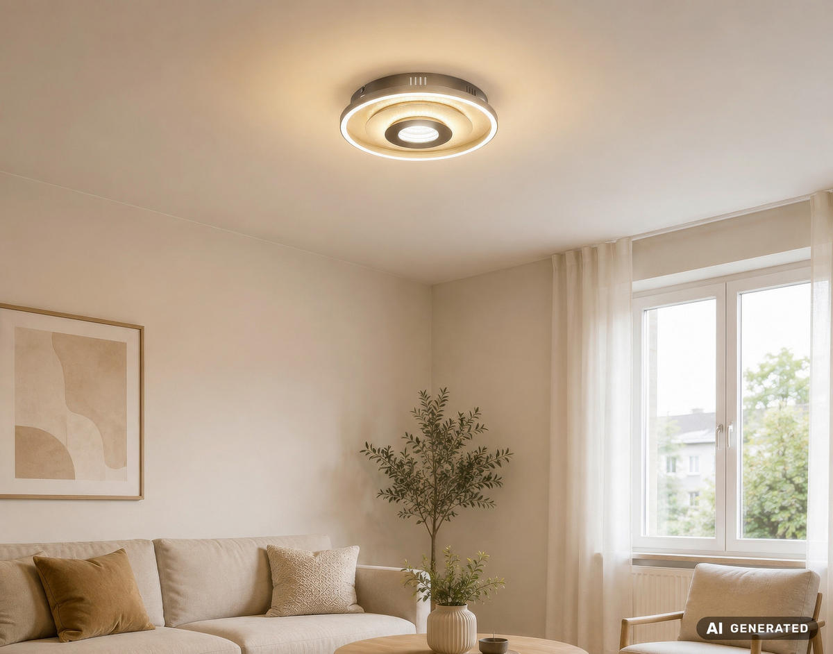 LED-DECKENLEUCHTE Miles 40/7,3 cm  - Champagner/Goldfarben, Design, Kunststoff/Metall (40/7,3cm) - Globo