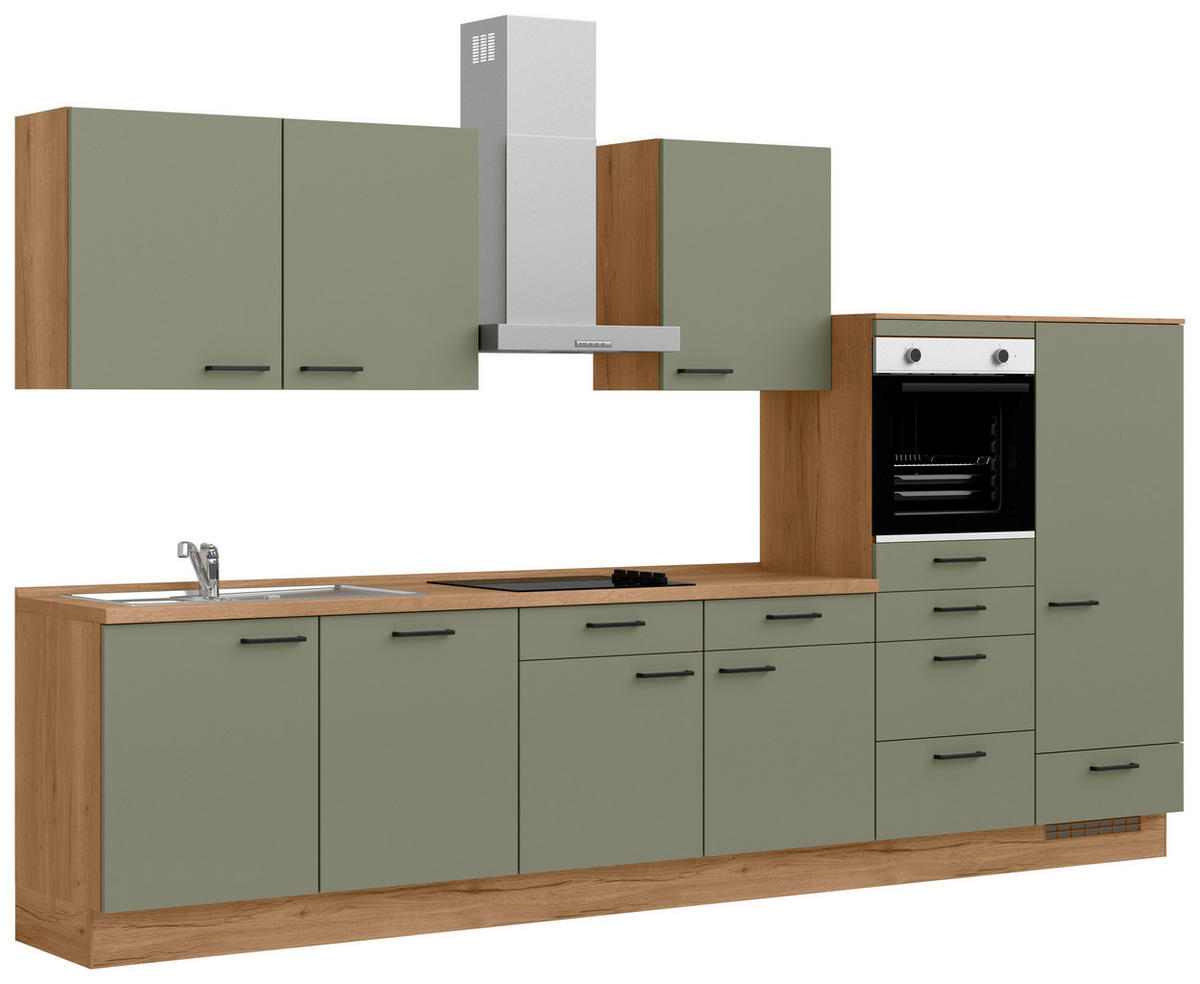 KÜCHENLEERBLOCK Senso 360 cm  in Eichefarben, Olivgrün  - Eichefarben/Schwarz, MODERN, Holzwerkstoff/Metall (360cm) - Nobilia