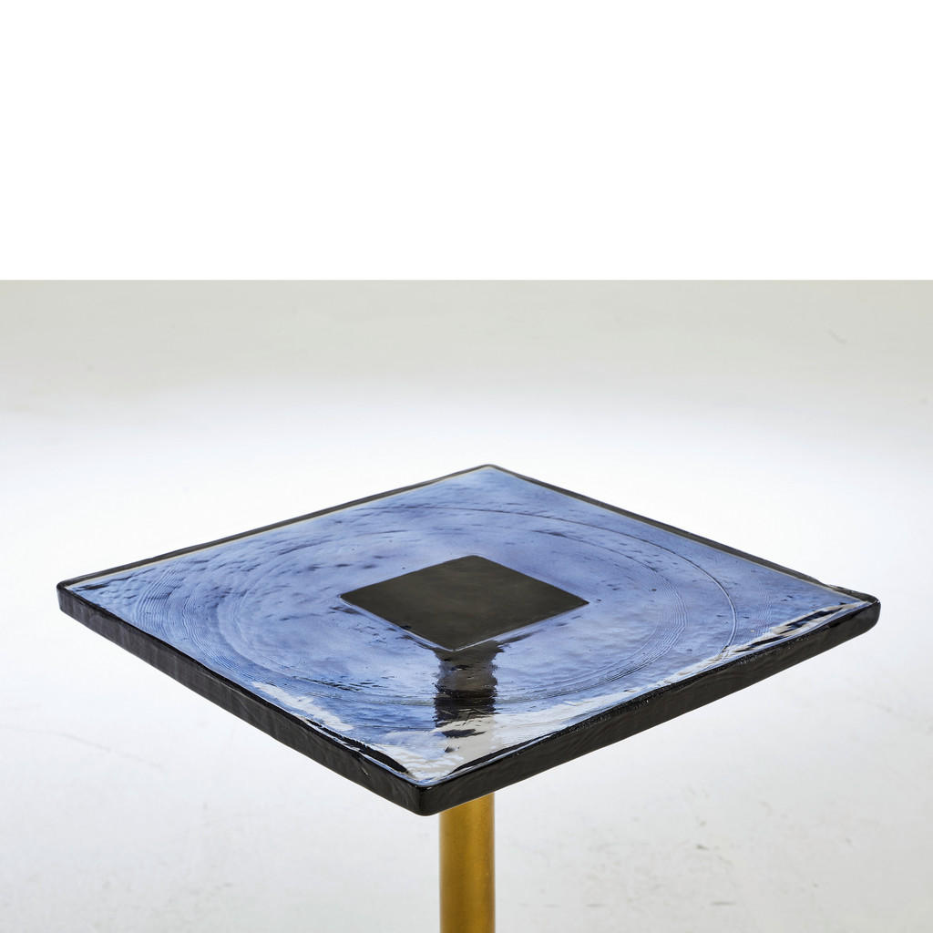 Thumbnail - Ambia Home Beistelltisch, Grau, Messing, Metall, Glas, Metalloptik, quadratisch, Rundrohr, Bodenplatte, 35.5x51x35.5 cm,...