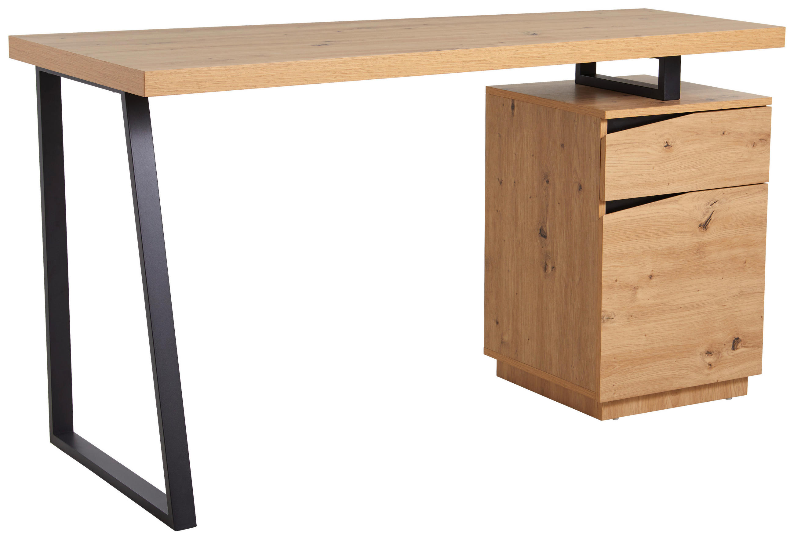 SCHREIBTISCH 140/60/74 cm  in Schwarz, Eichefarben  - Eichefarben/Schwarz, MODERN, Holzwerkstoff/Metall (140/60/74cm) - MID.YOU