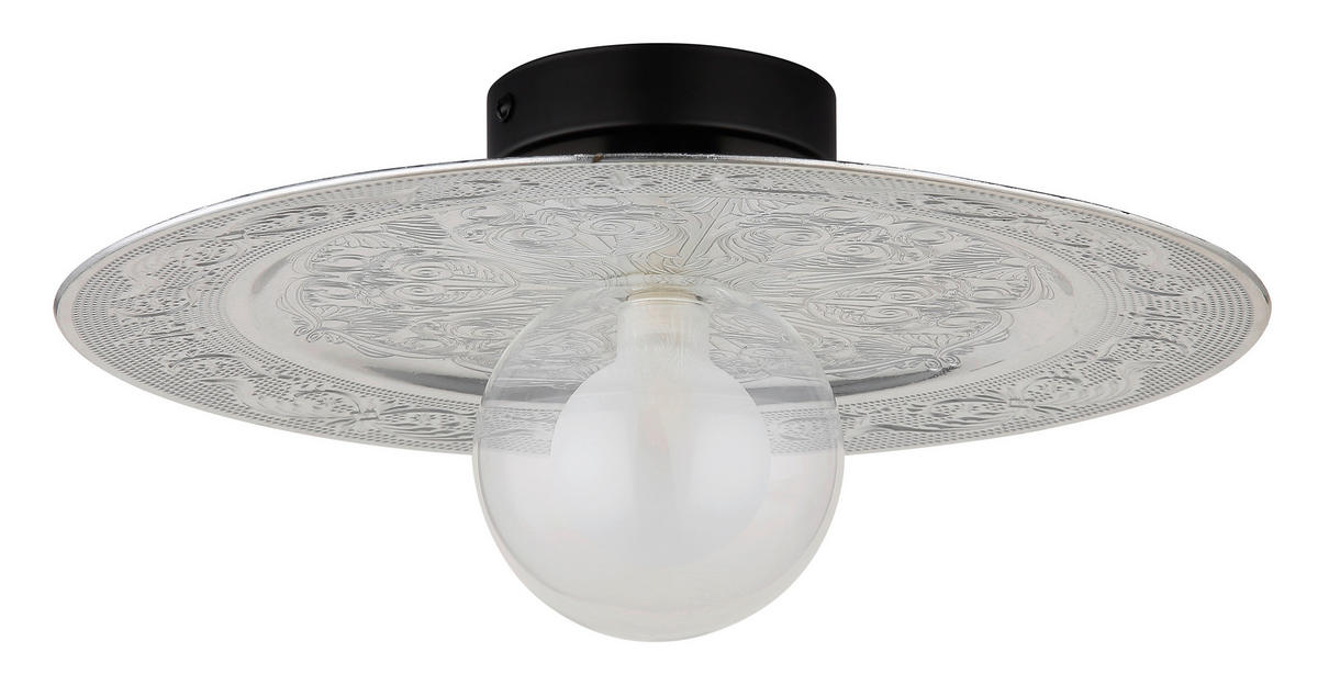 TAKLAMPA RIGA  - klar/opal, Klassisk, metall/glas (33/15cm) - Globo