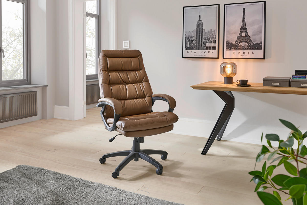 KANCELÁŘSKÉ KŘESLO, vzhled kůže, hnědá, černá - černá/hnědá, Moderní, textil/plast (67/113-122.5/78cm) - MID.YOU