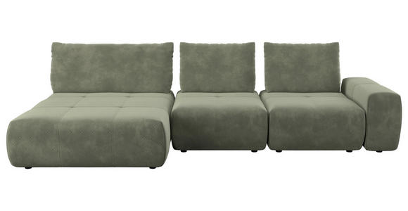 ECKSOFA in Velours Olivgrün  - Schwarz/Olivgrün, Design, Kunststoff/Textil (174/342cm) - Xora