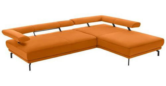 ECKSOFA in Echtleder Orange  - Schwarz/Orange, Design, Leder/Metall (305/224cm) - Dieter Knoll