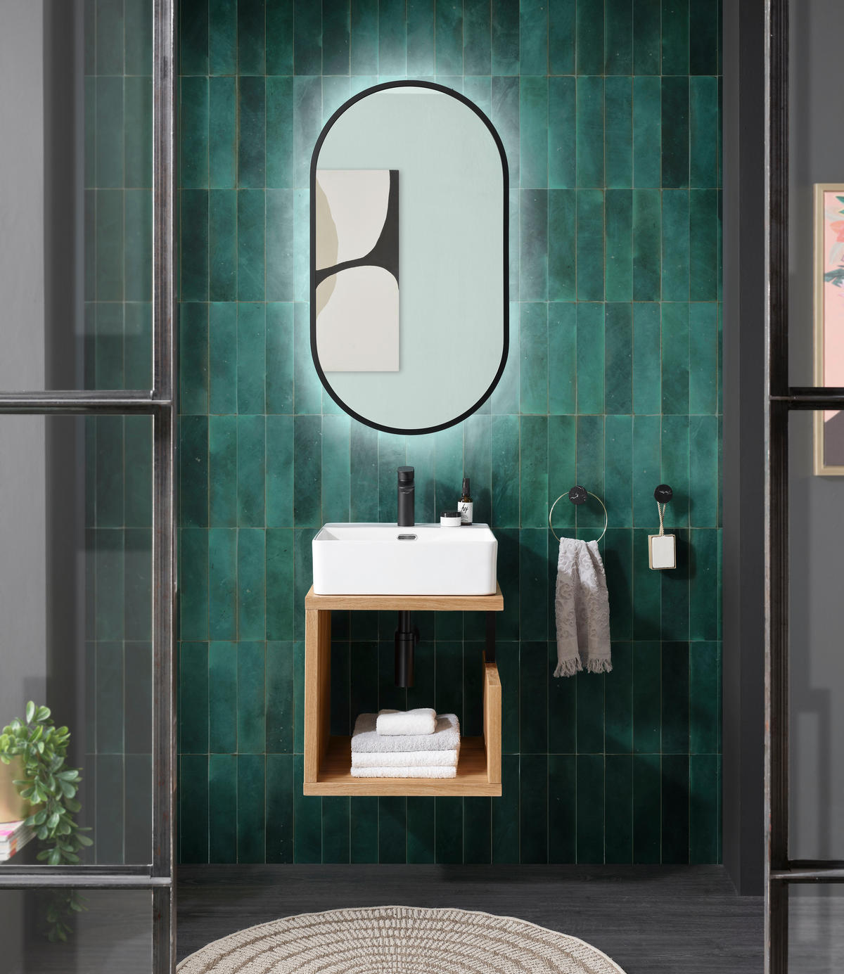 WASCHBECKENUNTERSCHRANK 45/45/47 cm  - Eichefarben/Schwarz, Natur, Holz/Metall (45/45/47cm) - Linea Natura