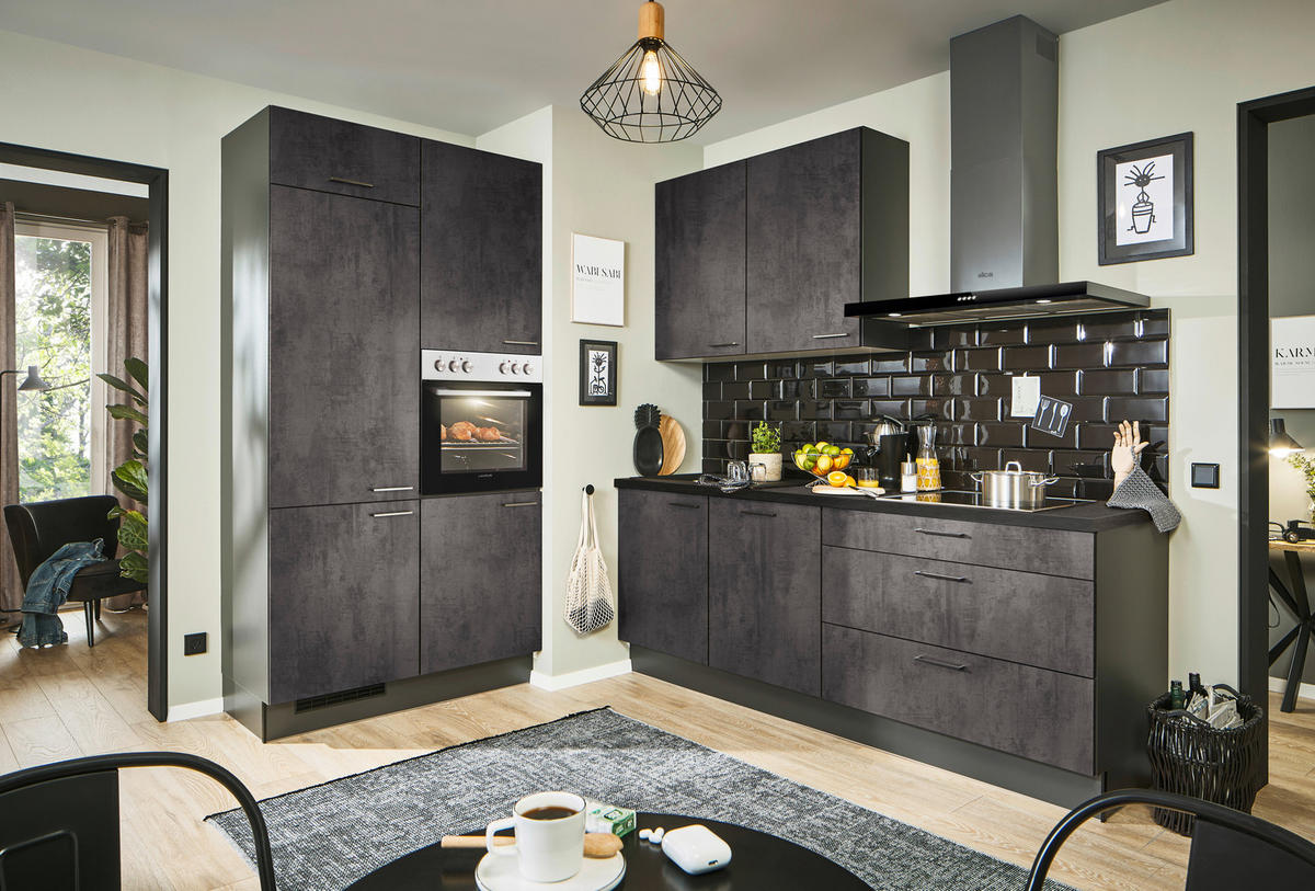ECKKÜCHE 120/220 cm  in Graphitfarben, Schwarz  - Schwarz/Graphitfarben, Design, Holzwerkstoff/Metall (120/220cm) - Xora