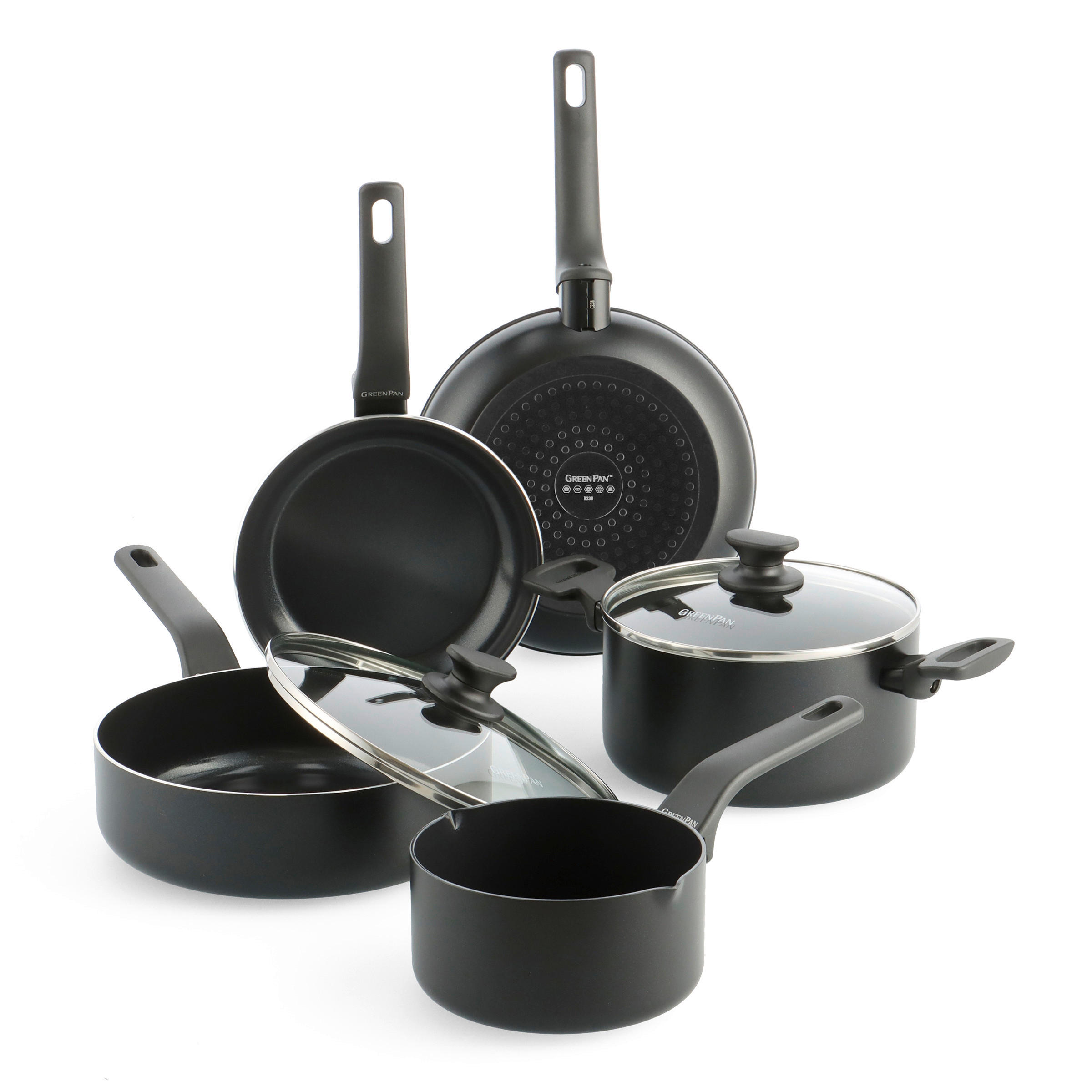 KOCHTOPFSET Essence 5-teilig  - Schwarz, Basics, Glas/Kunststoff - GreenPan