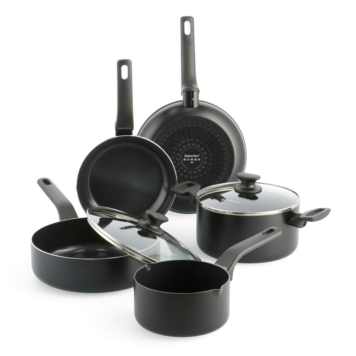 KOCHTOPFSET Essence 5-teilig  - Schwarz, Basics, Glas/Kunststoff - GreenPan