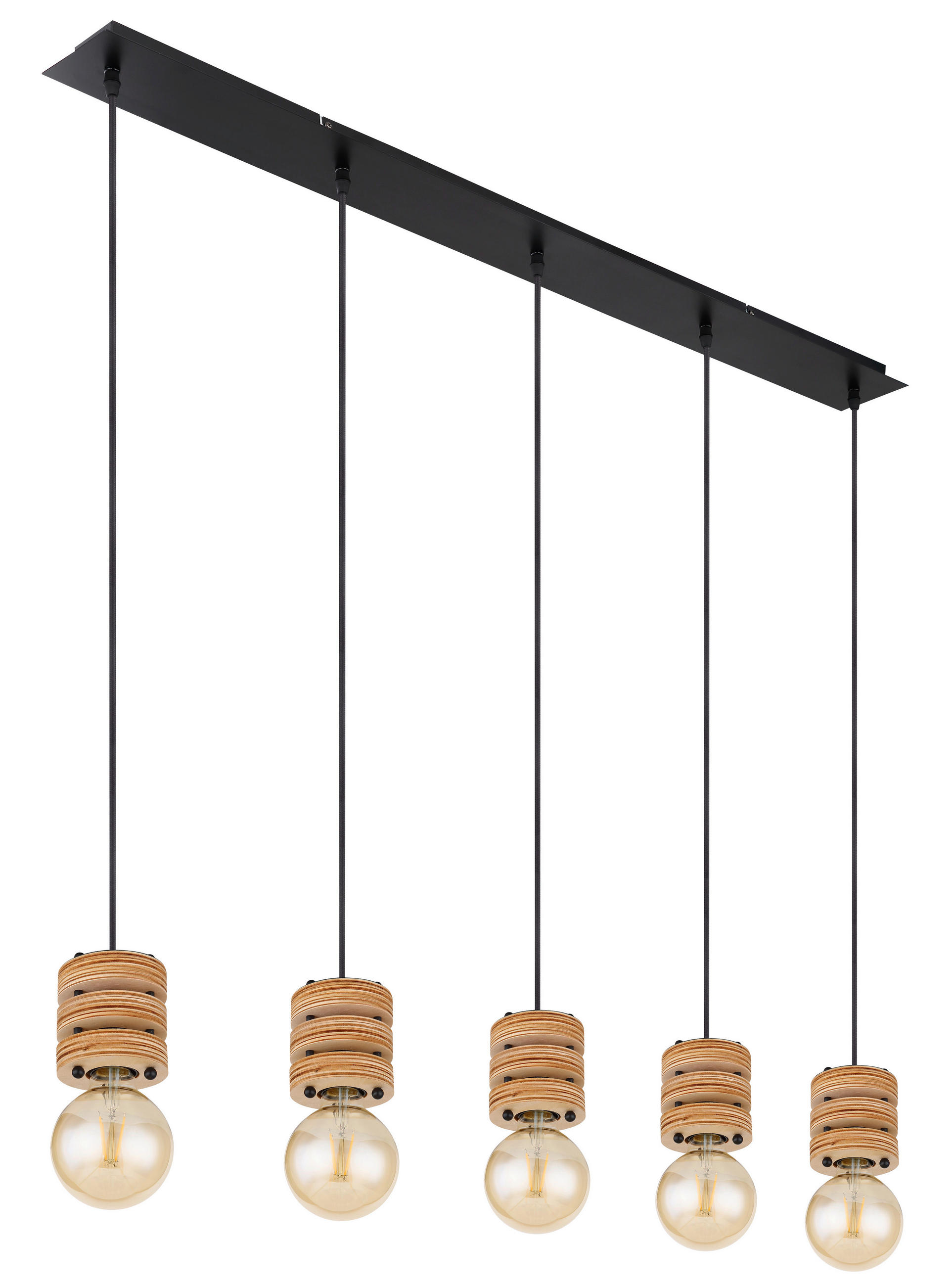 HÄNGELEUCHTE Angeline 116/10/120 cm   - Schwarz/Braun, KONVENTIONELL, Holzwerkstoff/Metall (116/10/120cm) - Globo