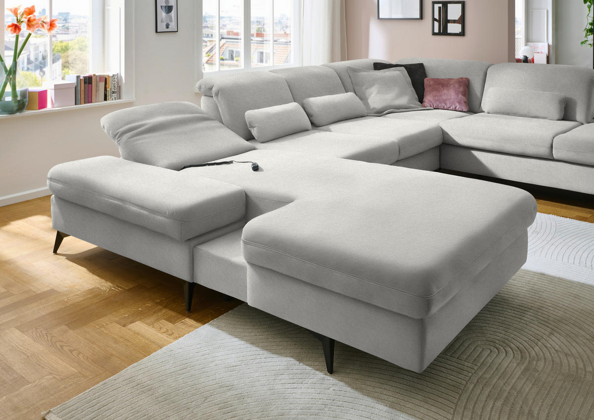 WOHNLANDSCHAFT Chenille Cappuccino  - Schwarz/Cappuccino, Design, Textil/Metall (198/364/255cm) - Beldomo Style