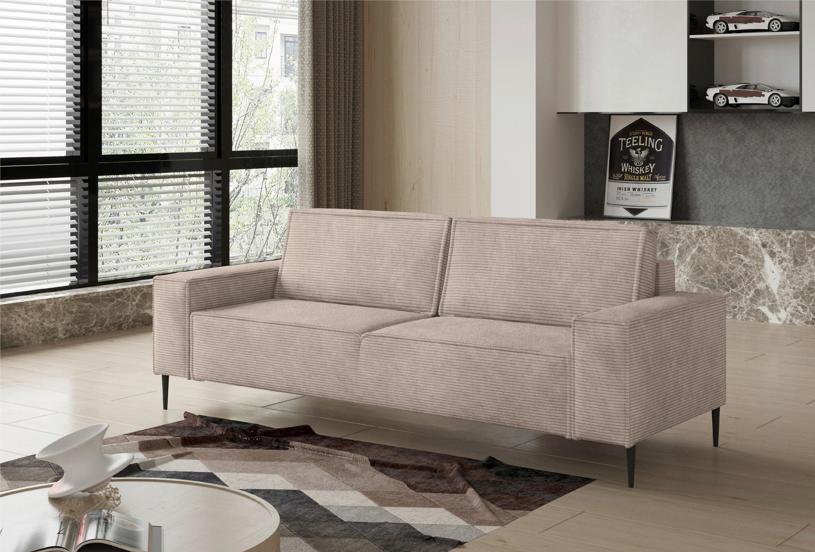 SCHLAFSOFA in Webstoff Hellbraun  - Hellbraun/Schwarz, Design, Textil/Metall (240/89/103cm) - Ti'me