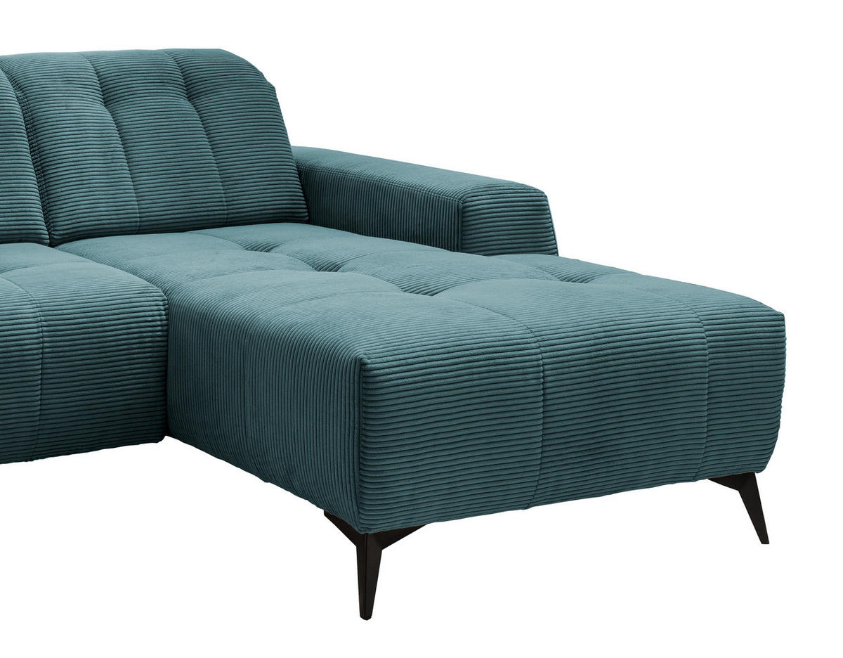 ECKSOFA in Cord Petrol  - Petrol/Schwarz, Modern, Textil/Metall (258/180cm) - Livetastic