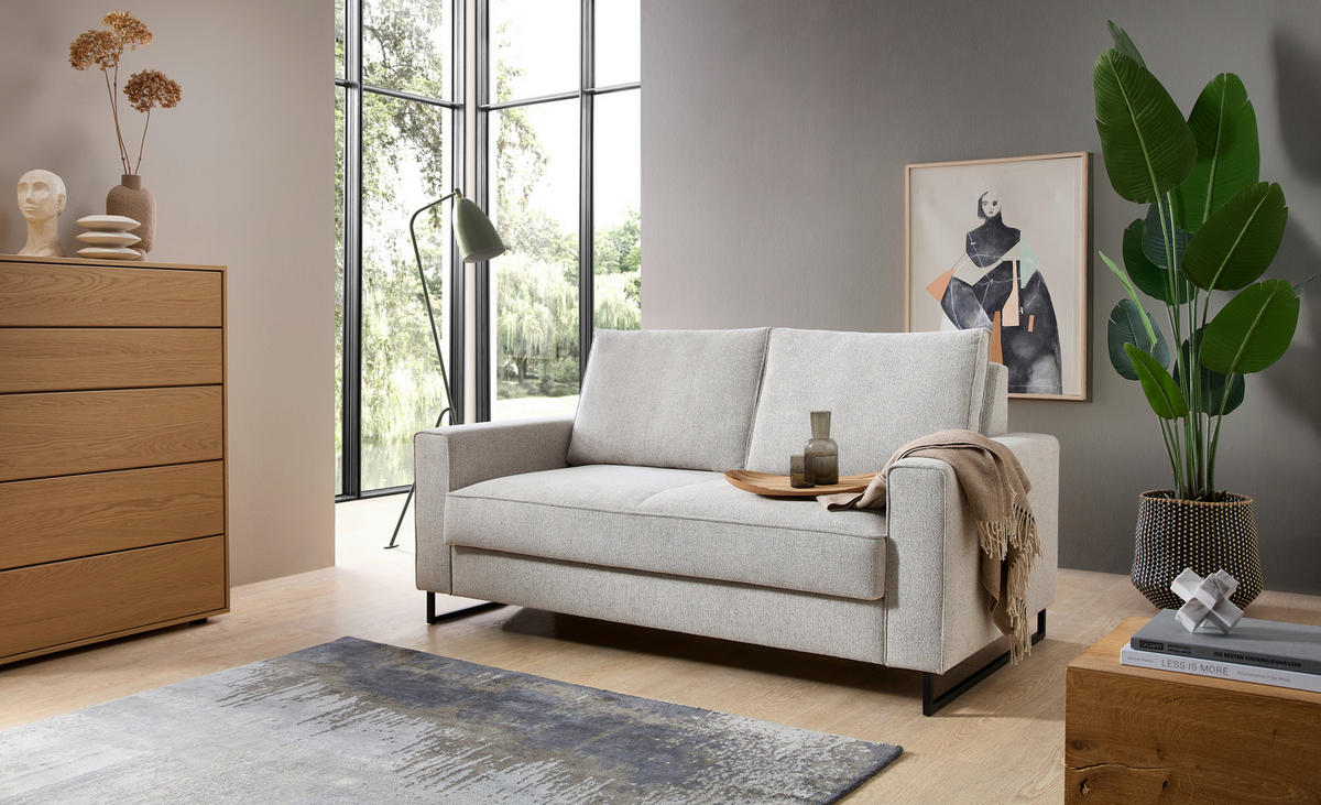 SCHLAFSOFA  mit Fußauswahl, Stoffauswahl, Relaxfunktion, Liegefunktion, Schlafen auf Sitzhöhe, Rücken echt Beige  - Beige/Schwarz, Design, Textil/Metall (174/90/95cm) - Livetastic