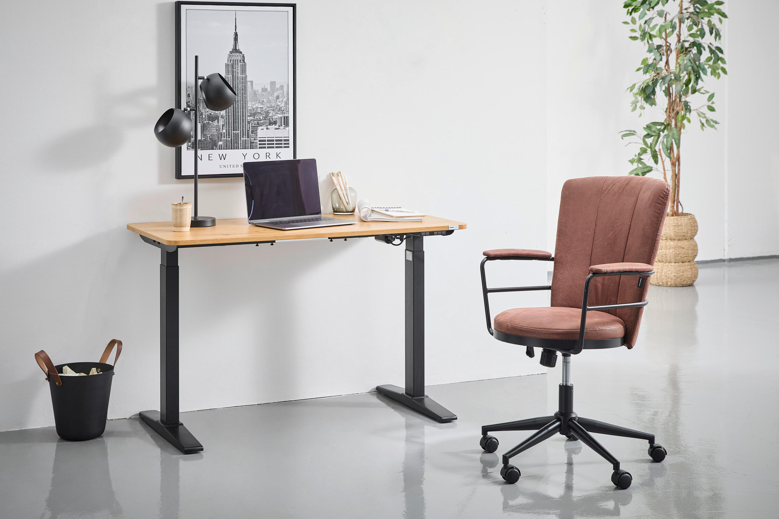 ÍRÓASZTAL  - fekete/Artisan tölgy, Modern, műanyag/faalapú anyag (120/60/71-116cm) - Carryhome
