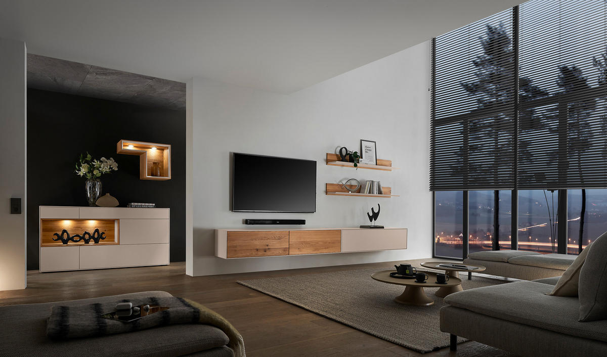 WOHNWAND Tarvis 4-teilig  in Sandfarben, Wildeiche  285/190/39 cm  - Sandfarben/Wildeiche, Design, Holz/Holzwerkstoff (285/190/39cm) - Dieter Knoll