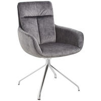 ARMLEHNSTUHL drehbar  in Stahl Velours  - Edelstahlfarben/Anthrazit, Design, Textil/Metall (61/90/64cm) - Venjakob