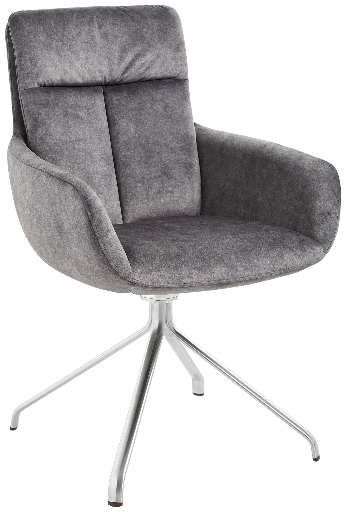 ARMLEHNSTUHL drehbar  in Stahl Velours  - Edelstahlfarben/Anthrazit, Design, Textil/Metall (61/90/64cm) - Venjakob