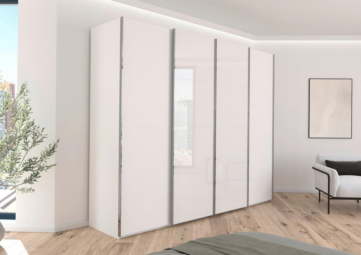 SCHWEBETÜRENSCHRANK 271/235/68 cm 4-türig Weiß  - Chromfarben/Weiß, KONVENTIONELL, Glas/Holzwerkstoff (271/235/68cm) - Novel