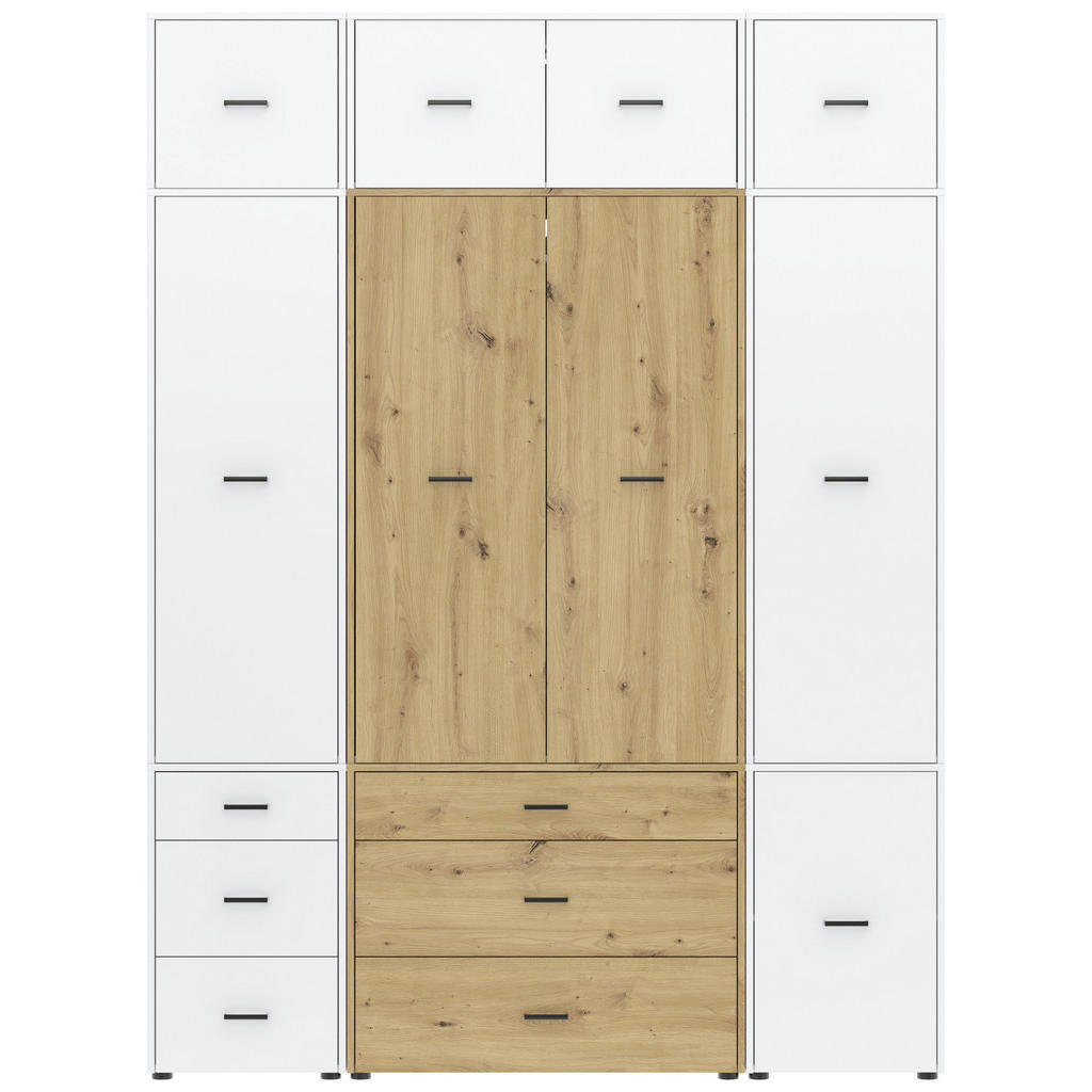 Drehtürenschrank mit Schubladen 180 cm Kivo, Weiß/Eiche