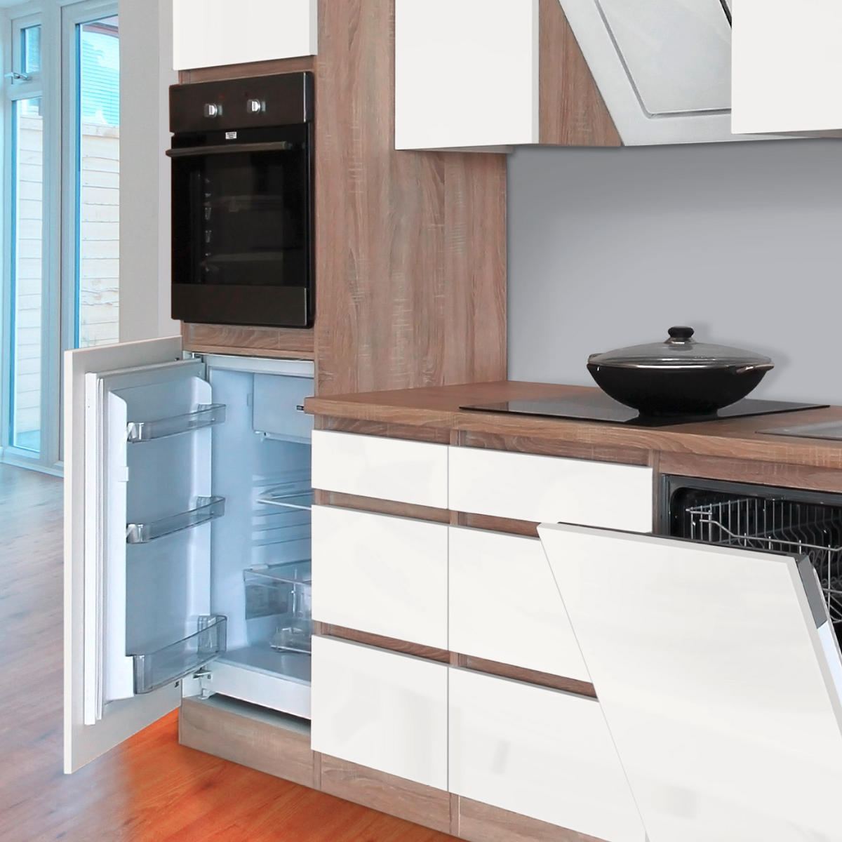 KÜCHENBLOCK 280 cm   in Eichefarben  - Weiss/Eichefarben, Modern, Holzwerkstoff (280cm) - Respekta