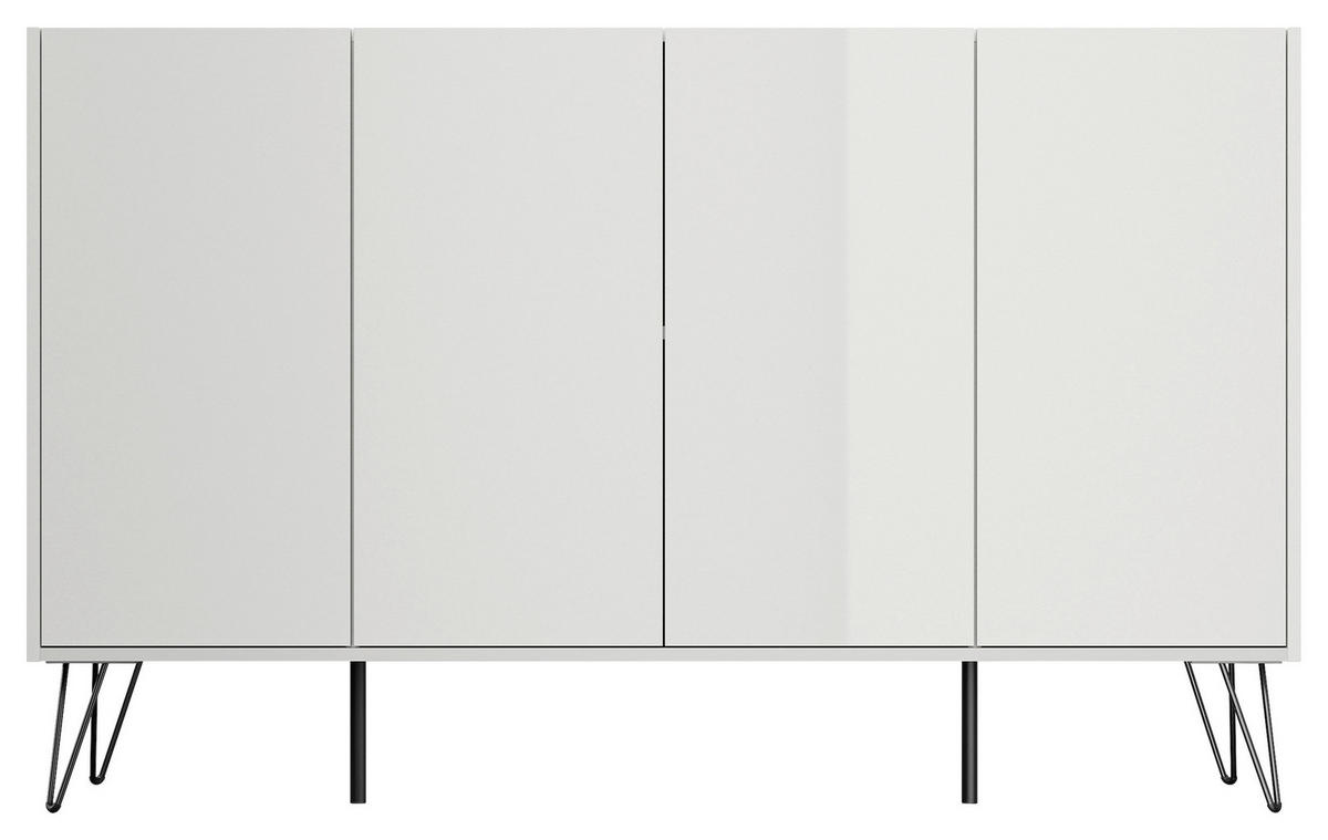 SIDEBOARD Posseik Industrial 155/93,6/42 cm  - Weiß Hochglanz/Schwarz, Design, Holzwerkstoff/Metall (155/93,6/42cm) - P & B