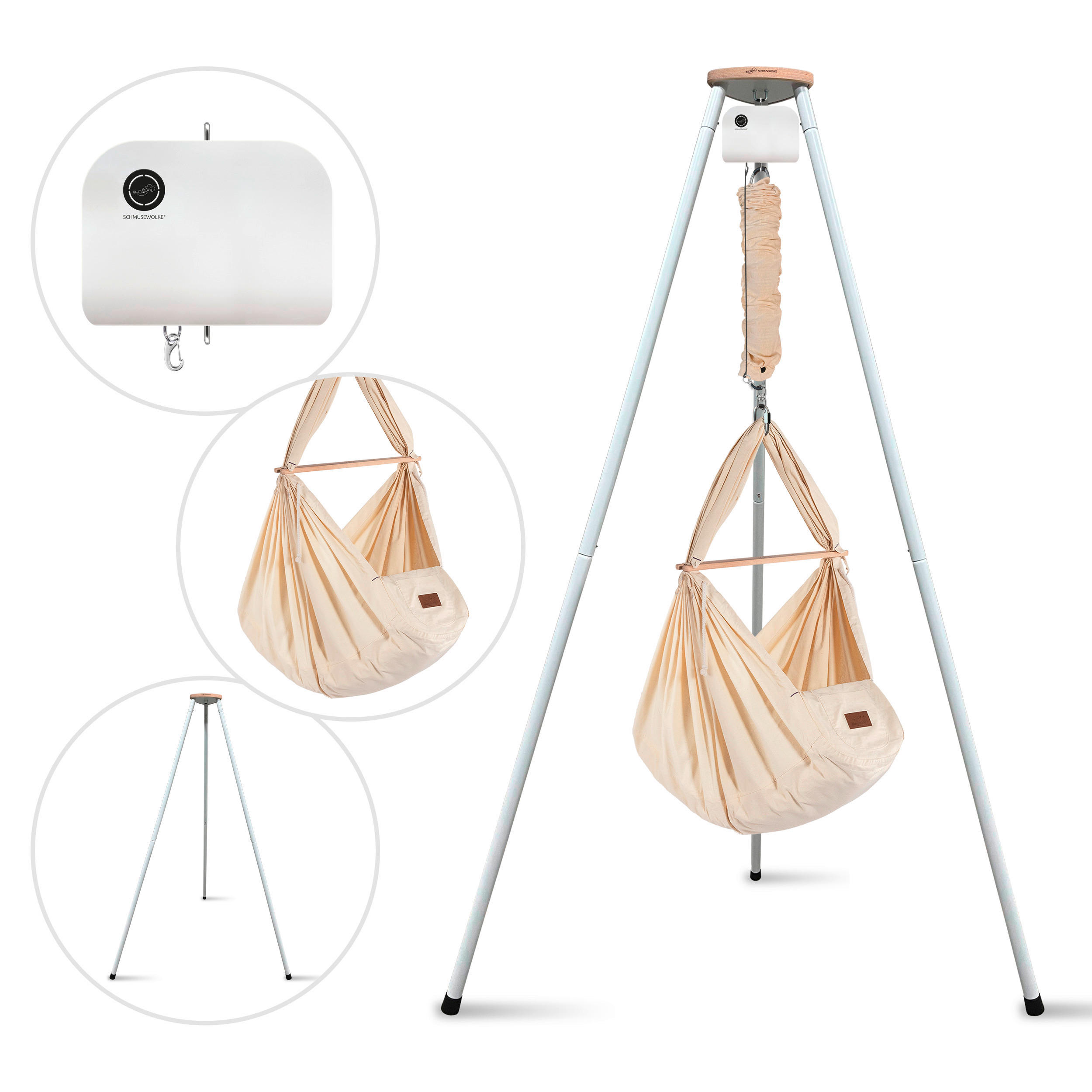 FEDERWIEGE Set inkl. Tipi-Gestell und Motor  Beige, Weiß  - Beige/Weiß, Basics, Kunststoff/Textil (135/194/135cm) - SCHMUSEWOLKE
