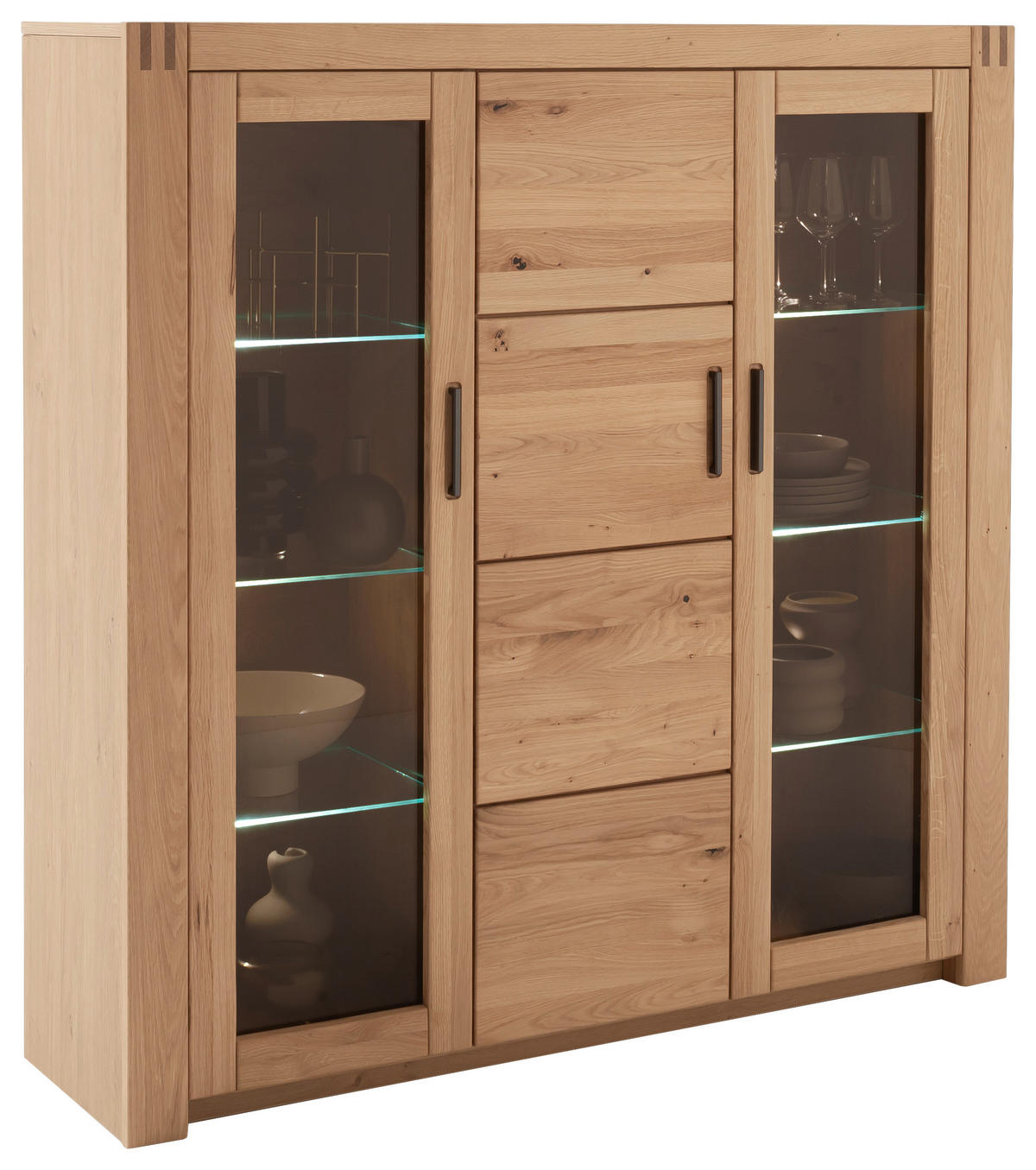HIGHBOARD  in 137/139/37 cm  - Eichefarben/Anthrazit, Design, Glas/Holz (137/139/37cm) - Livetastic