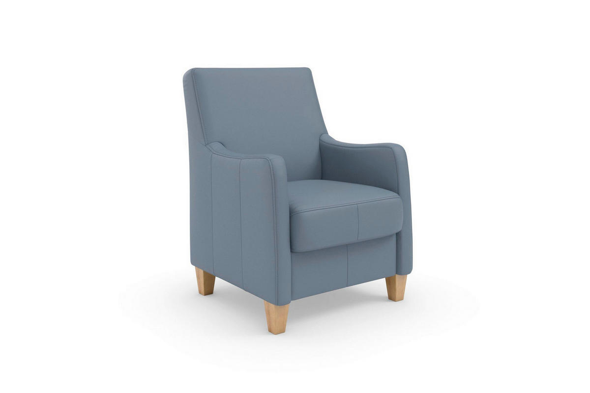 SESSEL in Echtleder Graublau  - Graublau/Eichefarben, Basics, Leder/Holz (70/93/75cm) - Sit & More