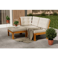 LOUNGEGARNITUR Akazie vollmassiv  - Beige/Akaziefarben, MODERN, Holz/Textil - Ambia Garden