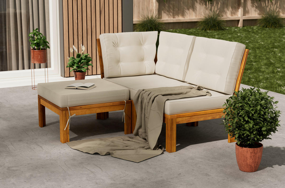 LOUNGEGARNITUR Akazie vollmassiv  - Beige/Akaziefarben, MODERN, Holz/Textil - Ambia Garden