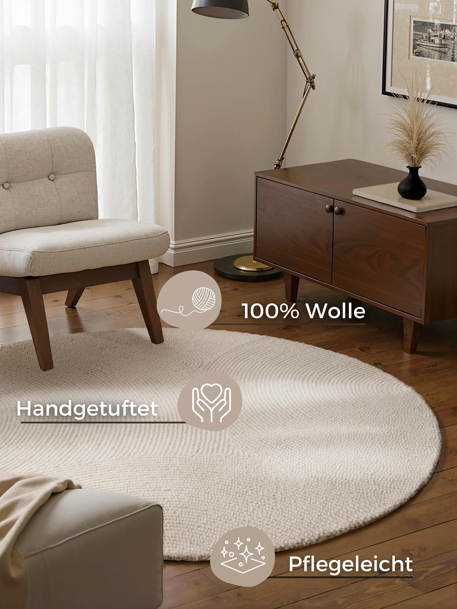 WOLLTEPPICH 120 cm Eleni Creme  - Creme, Basics, Textil (120cm)