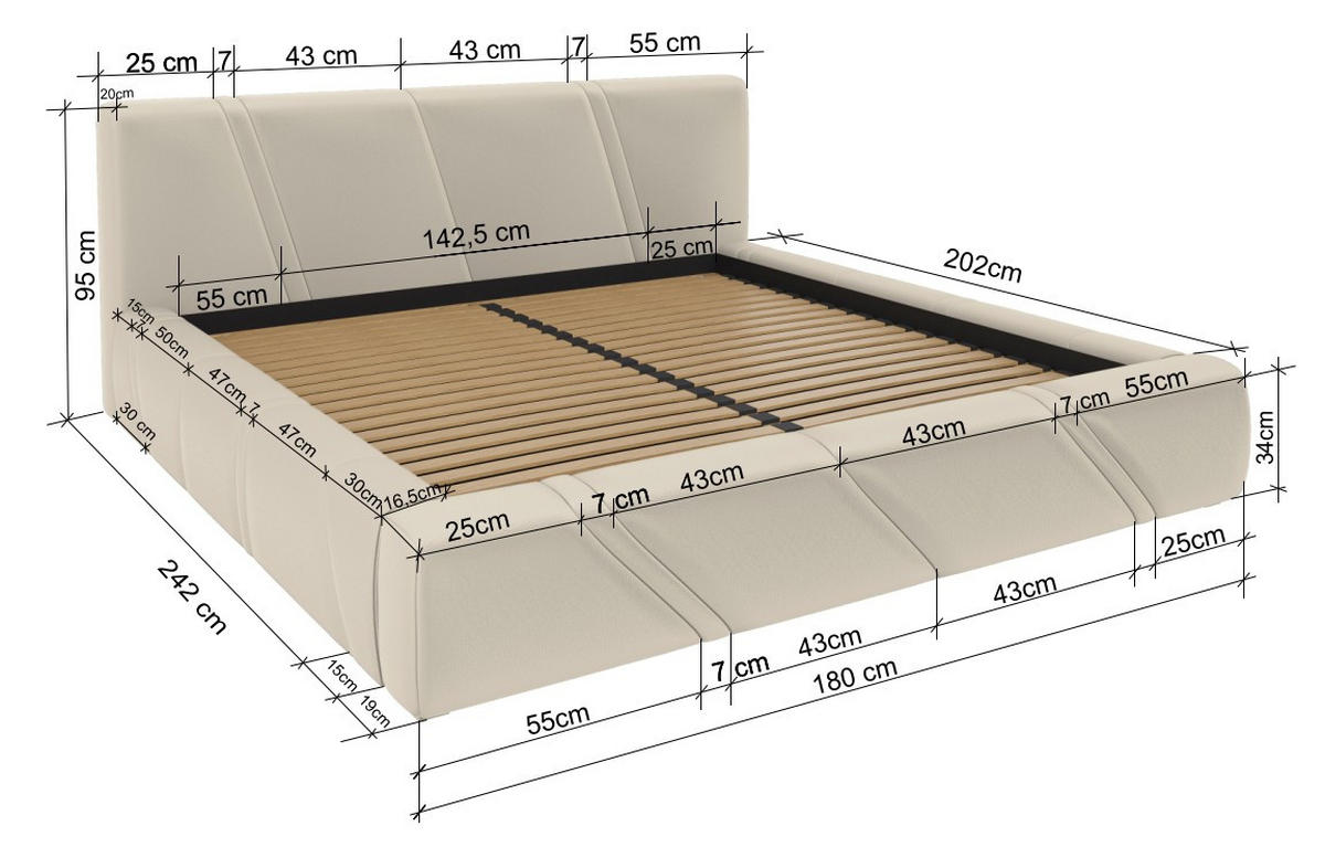 POLSTERBETT 140/200 cm,  in Beige, gepolstertes Kopfteil, Lattenrost, Bettkasten,  - Beige/Schwarz, Design, Holz/Kunststoff (140/200cm) - Chameo