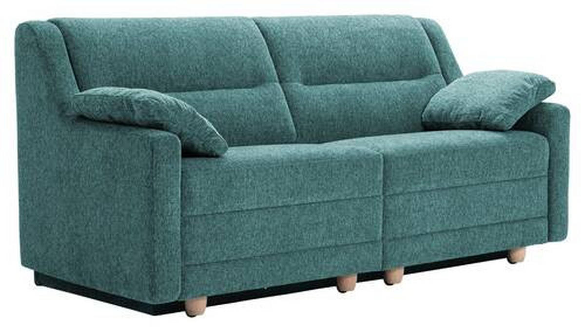 SCHLAFSOFA  mit Typenauswahl, Fußauswahl, Stoffauswahl, Liegefunktion, Sitzqualitäten, Schlafen auf Sitzhöhe, Hocker erhältlich, Rückenfutter Chenille Türkis  - Türkis/Buchefarben, KONVENTIONELL, Holz/Textil (184/88/91cm) - Sedda
