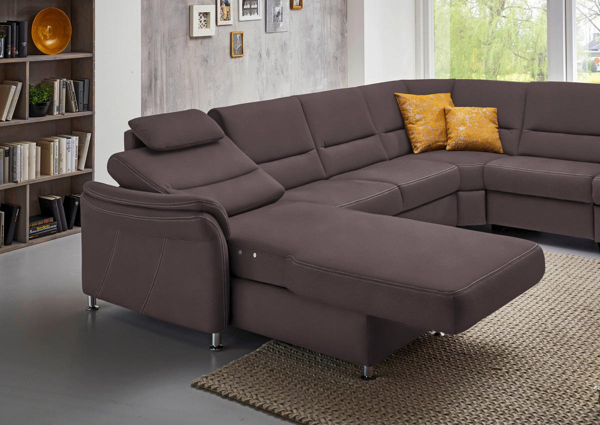 WOHNLANDSCHAFT in Mikrofaser Graubraun  - Graubraun/Alufarben, Konventionell, Textil/Metall (173/330/262cm) - Beldomo System