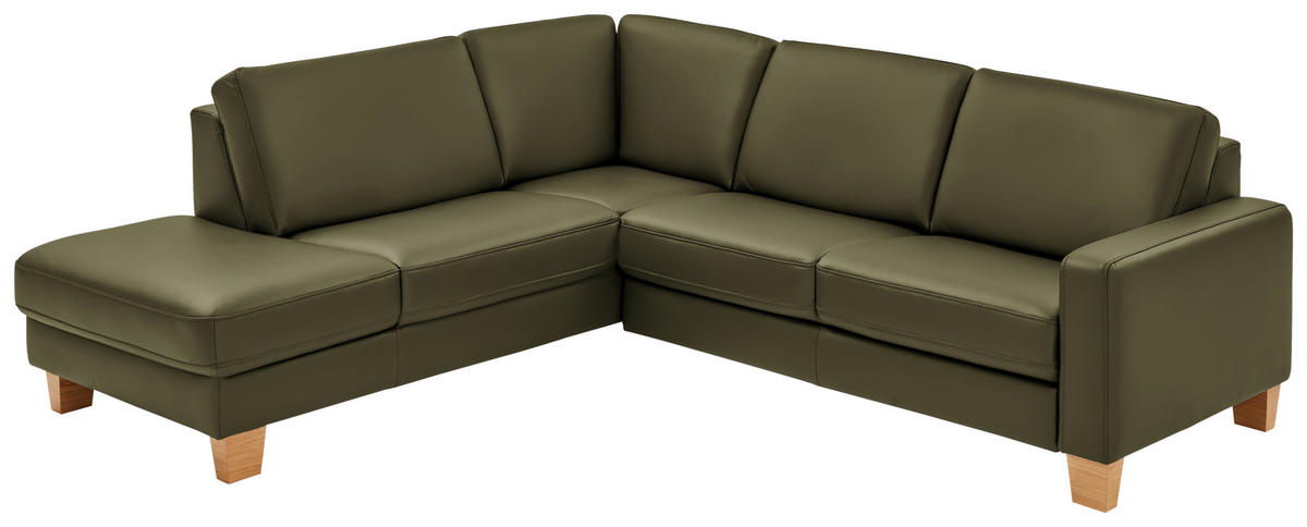 ECKSOFA in Echtleder Grün  - Eiche Bianco/Grün, Natur, Leder/Holz (235/257cm) - Valdera