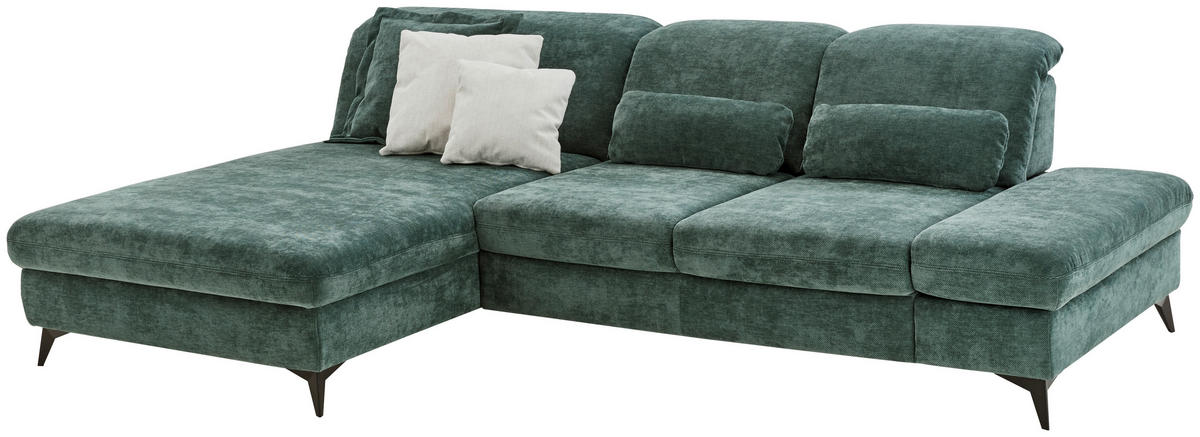 ECKSOFA Dunkelgrün Chenille  - Dunkelgrün/Schwarz, Design, Textil/Metall (198/288cm) - Beldomo Style