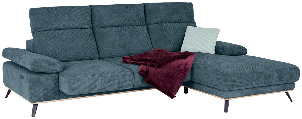 ECKSOFA in Struktur Blau  - Blau/Schwarz, Modern, Textil/Metall (283/194cm) - MID.YOU