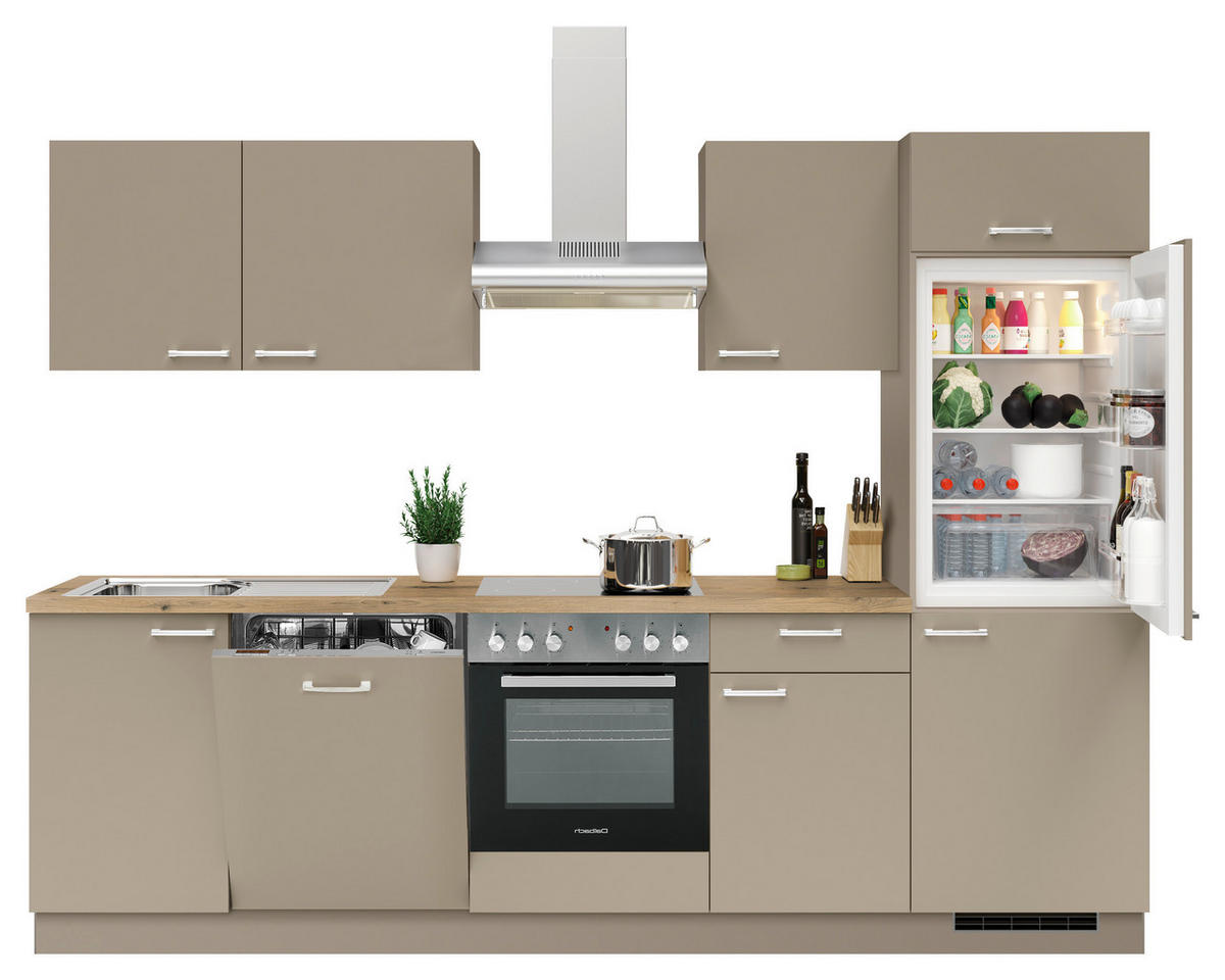 KÜCHENBLOCK 280 cm   in Greige  - Edelstahlfarben/Greige, KONVENTIONELL, Holzwerkstoff/Metall (280cm) - Welnova