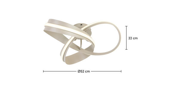 LED-DECKENLEUCHTE Orilo 52/22 cm  - Sandfarben, Design, Kunststoff/Metall (52/22cm) - Novel