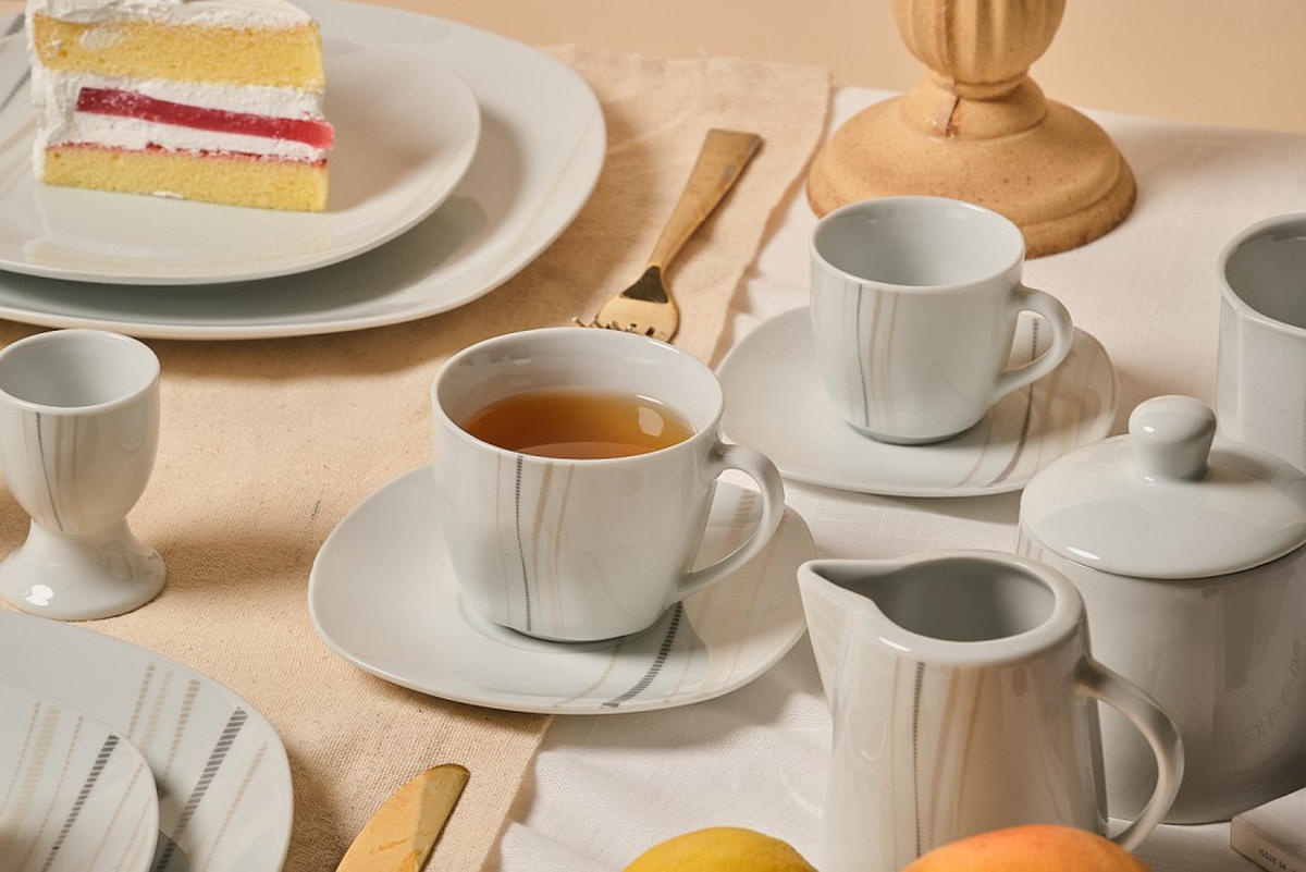 KOMBISERVICE Grau, Weiß, Sandfarben, Beige Concerto 62-teilig 6 Personen  - Sandfarben/Beige, Basics, Keramik - Novel