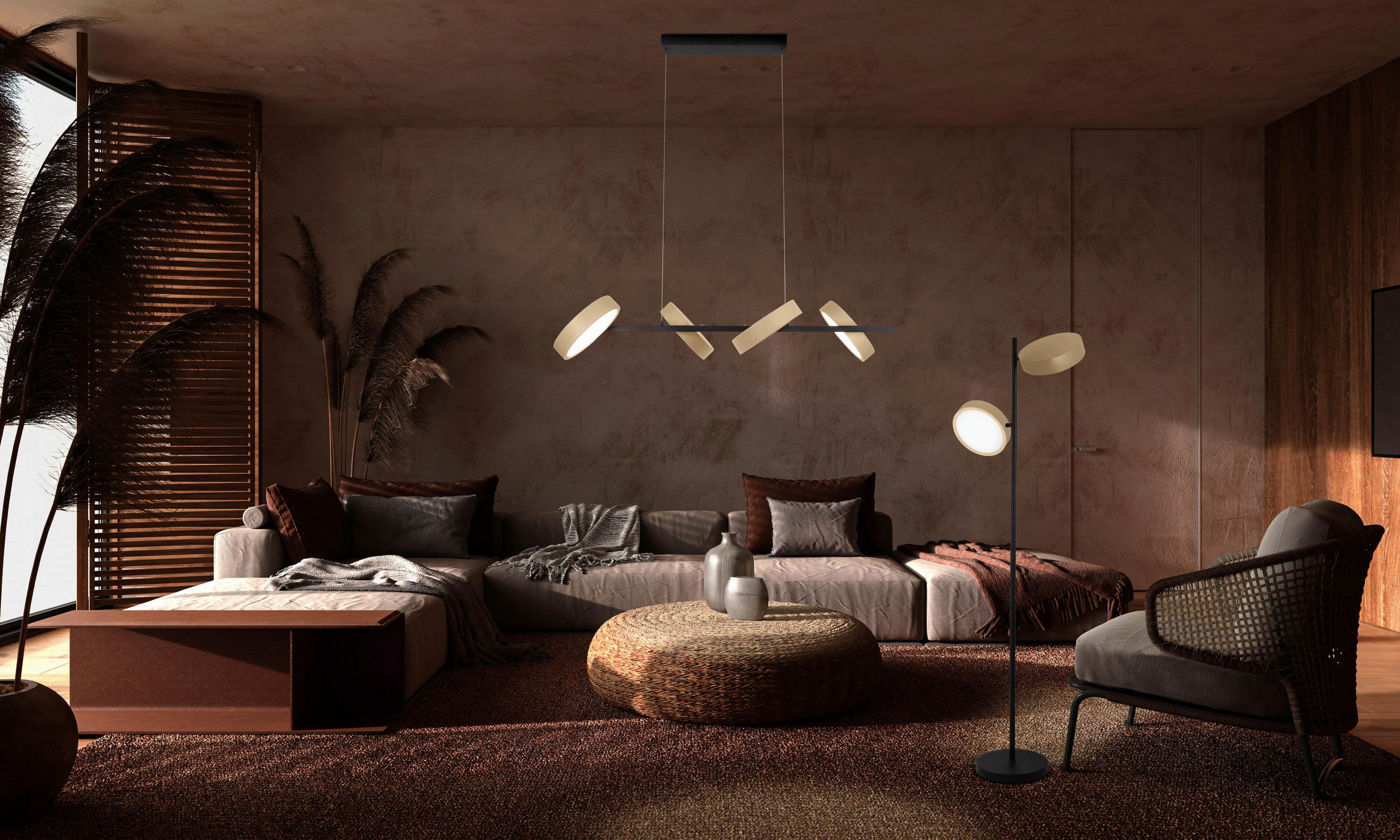 LED-STEHLEUCHTE TESSA 28/165 cm   - Goldfarben/Schwarz, Natur, Kunststoff/Metall (28/165cm) - Näve