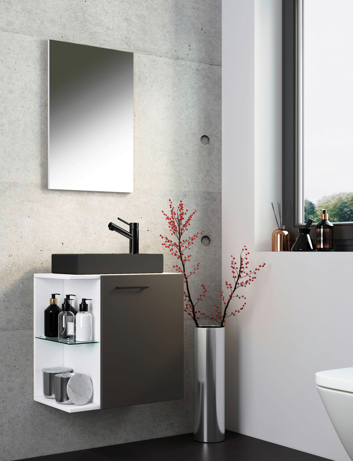 GÄSTBADRUM 52 cm  - vit/svart, Modern, metall/trämaterial (52cm) - MID.YOU