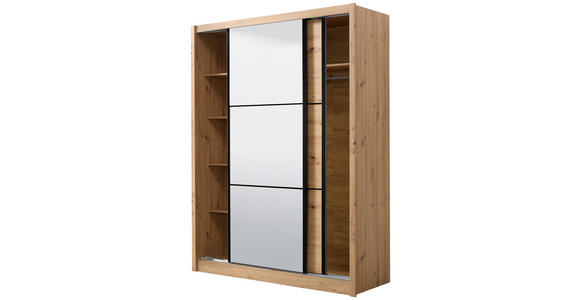 SCHIEBETÜRENSCHRANK 166/215,5/60 cm 2-türig Eiche Artisan  - Schwarz/Eiche Artisan, Basics, Glas/Holzwerkstoff (166/215,5/60cm) - Xora